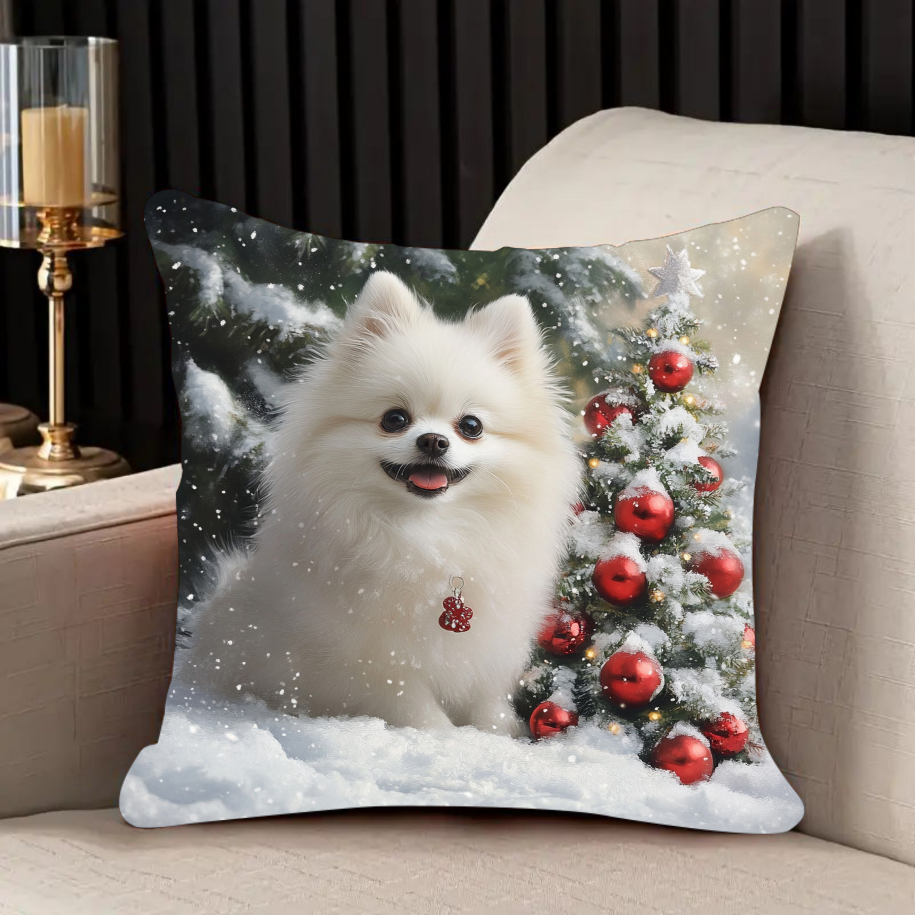 

1pc Christmas Pomeranian , 18x18 , , , Zippered Polyester For , Sofa, Bedroom Decor - , , Types