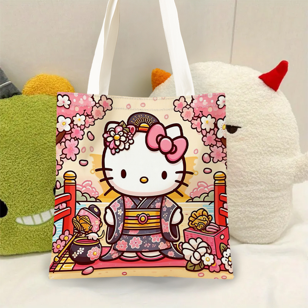 

1pc Sanrio Hello Kitty Canvas Tote Bag - 13.78 X 15.75 Inches, Portable Anime Shoulder Bag, Reusable & Foldable, Vibrant Cherry Design For Travel, Shopping, And Daily Use, Foldable Travel Bag