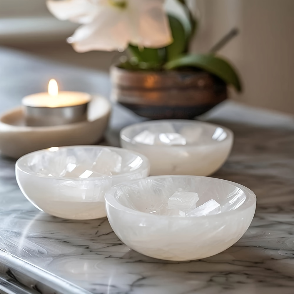 

1pc/2pcs Natural Selenite Crystal Bowl Set, Decorative Crystal Bowls, Ideal For Christmas, Halloween, Hanukkah, Thanksgiving, Graduation Gifts, No Electricity Needed