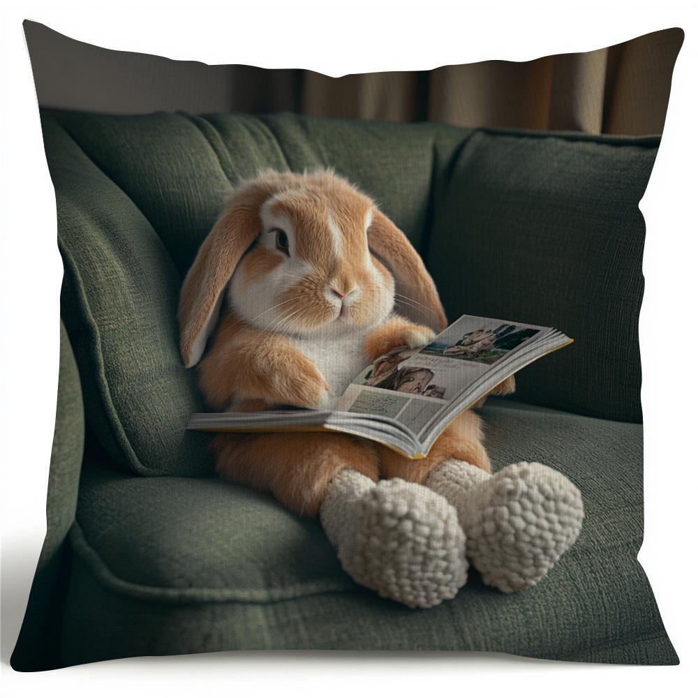 

Lop-eared Rabbit Throw Pillow Cover, Cozy Polyester, Zip Closure - Ideal For Home & Sofa Decoration, Daily & Holiday Accent (insert Not Included), Rabbit Accessories, Best For Christmas