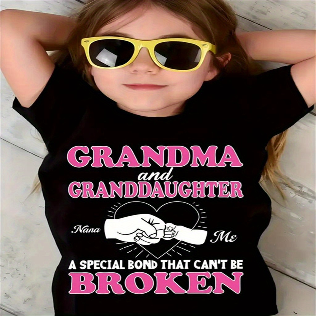 

Chic & T-shirt For Girls - Crew Neck, Short Sleeve With Letter Print - Spring/summer, Girls T-shirt, Stylish, Comfortable, Summer Cotton