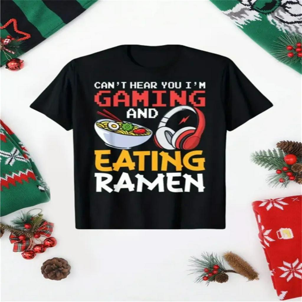 

Kids Casual Crewneck T-shirt, Cotton, Medium Stretch, All , Printed With "i'm Playing Games And Eating Ramen, You" Pattern, Suitable For And Under, Running, Hiking And Everyday Wear.