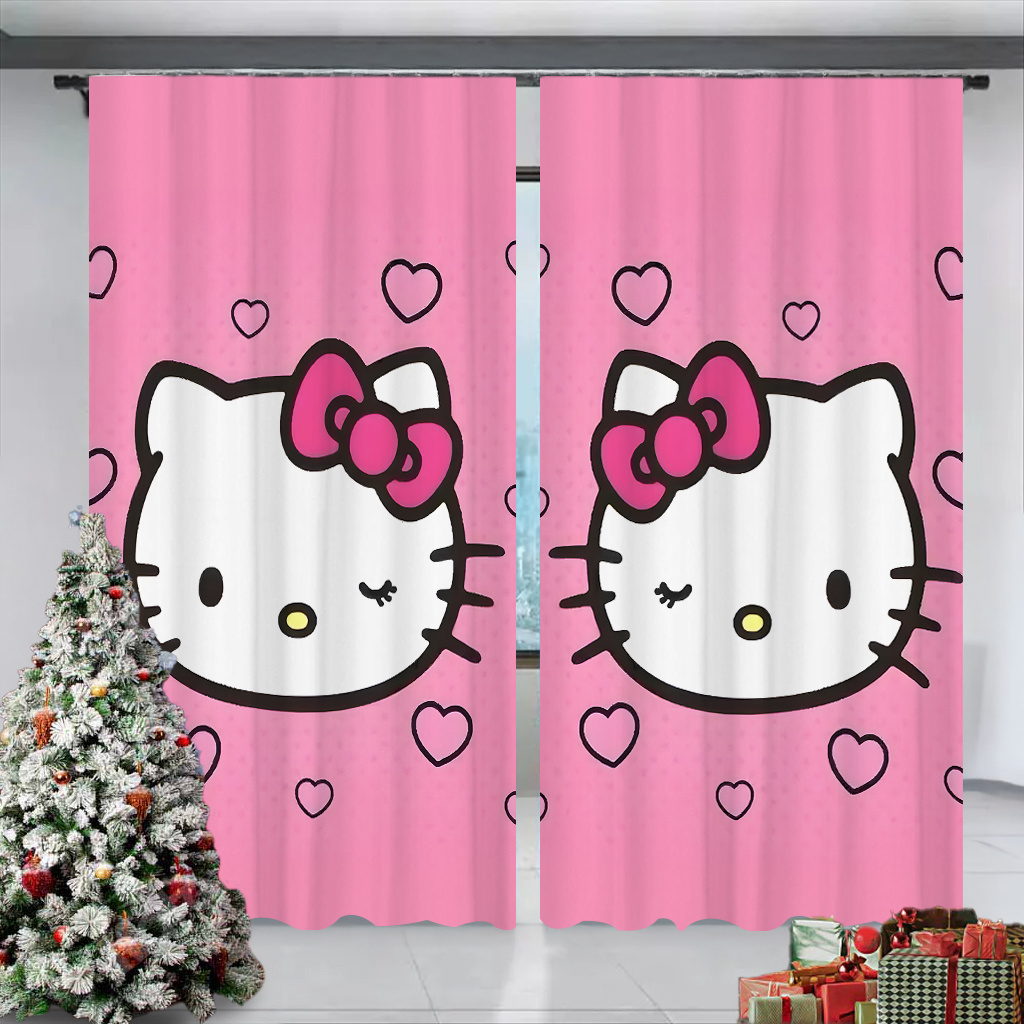 

Christmas 2pcs Sanrio Hello Kitty Cartoon Printed Doorway Curtains, Blackout Curtains For Home Decoration, Rod Pocket Window Treatment Suitable For Bedroom, Office, Kitchen, Living Room, And Study.