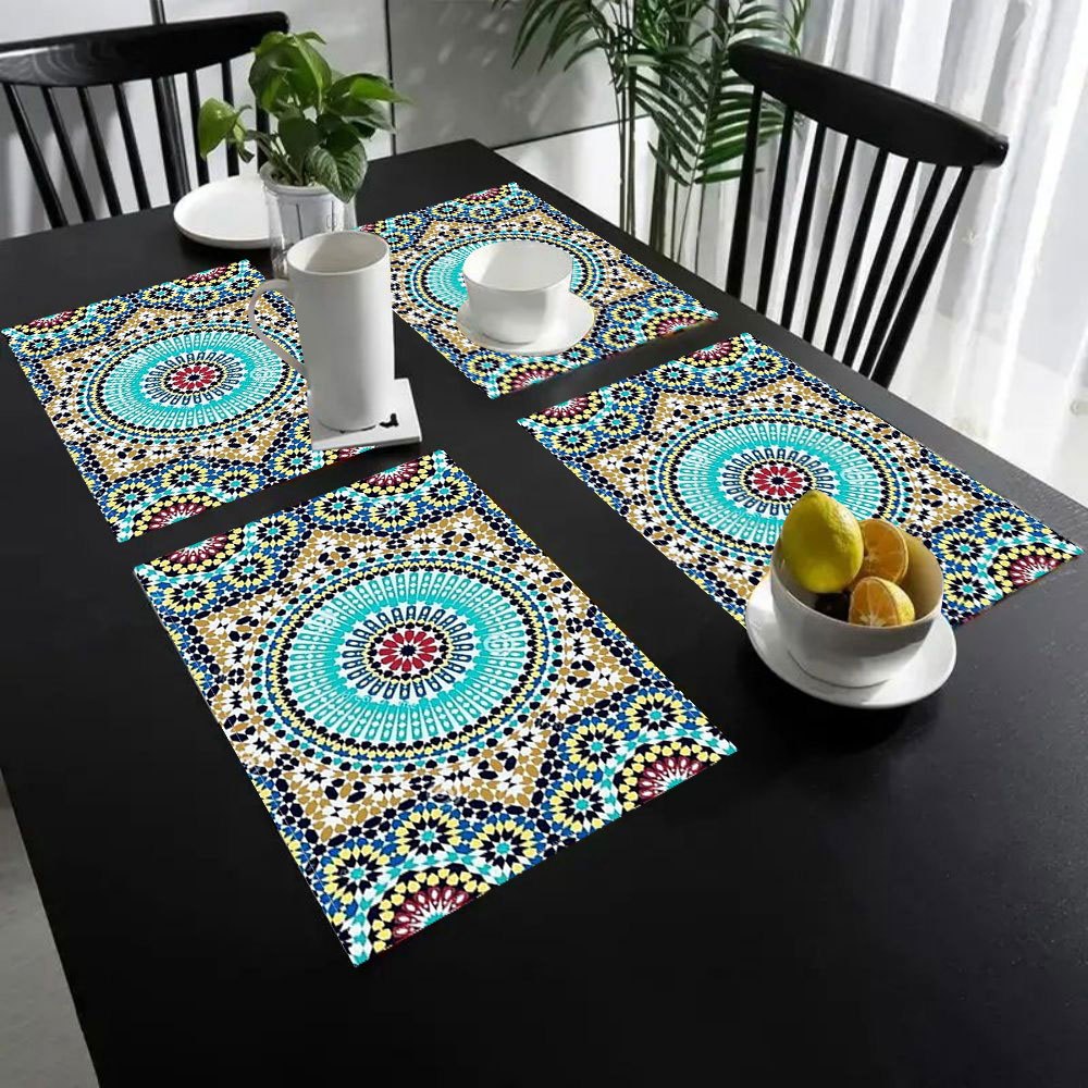 TEMU Ensemble de 4 nappes de table en polyester de style marocain, 12X18 pouces, nappes carrées, lavables, adaptées à la décoration de , de et à