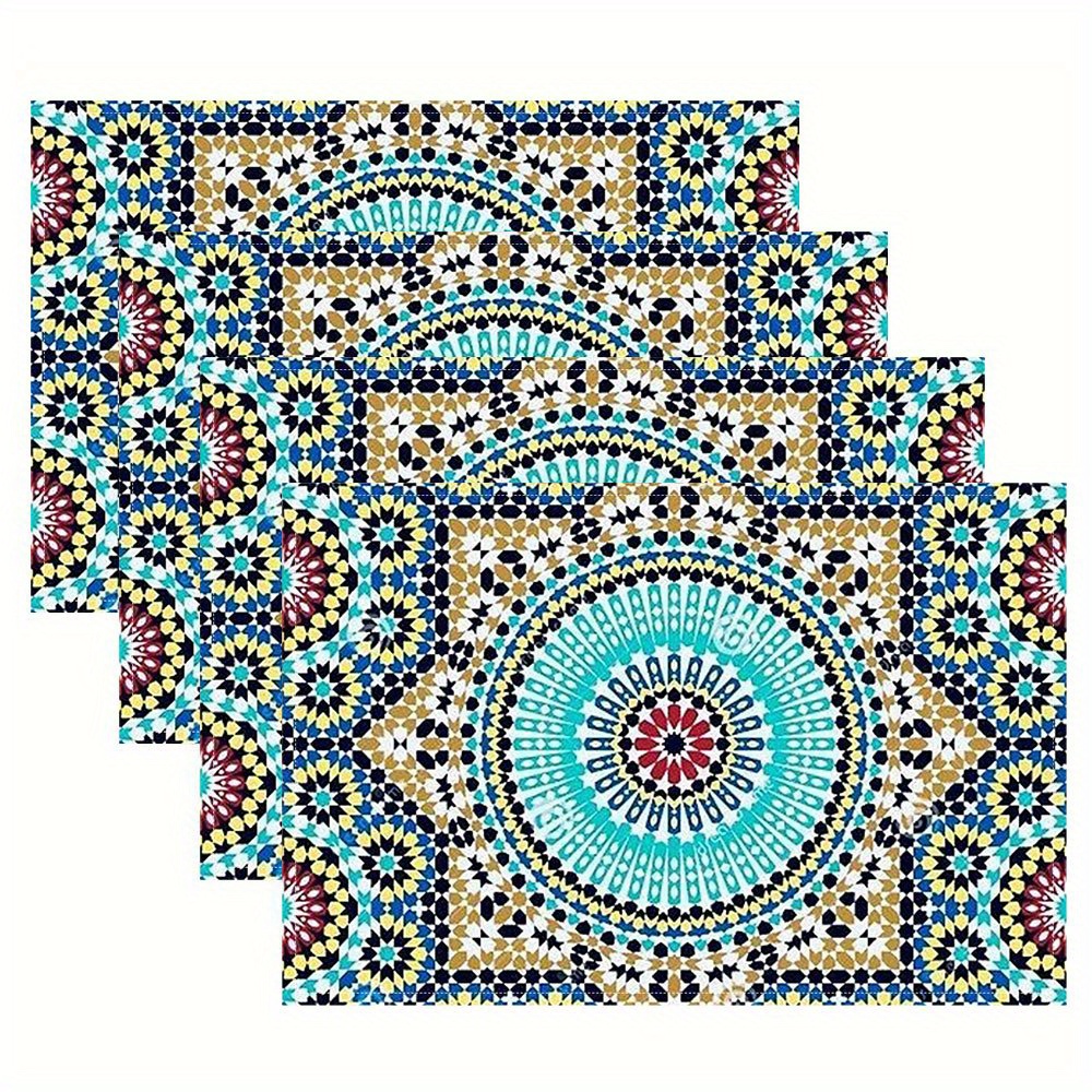 TEMU 4pièces de tableaux de place en polyester inspirés du Maroc, 30,48x45,72cm de tableaux de place carrés, lavables en machine, pour , , la