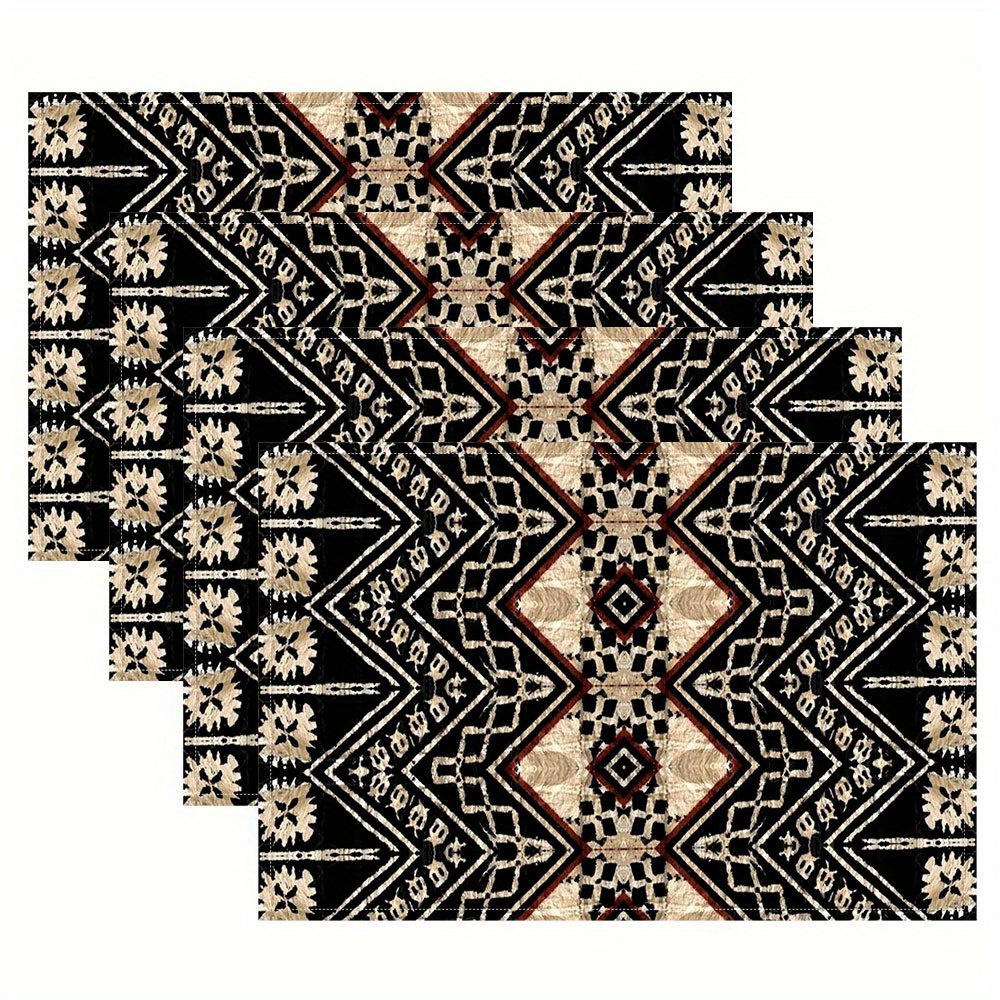 

4-pack Fijian Cloth Placemats, 12x18 Inch Square Polyester Table Mats, Machine Washable Woven Decor For Home, Kitchen, Restaurant Dining Etiquette - By Dijiulu584