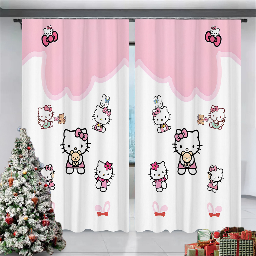 

Christmas 2pcs Hello Kitty Cartoon Printed Doorway Curtains, Blackout Curtains For Home Decoration, Rod Pocket Window Treatment Suitable For Bedroom, Office, Kitchen, Living Room, And Study.