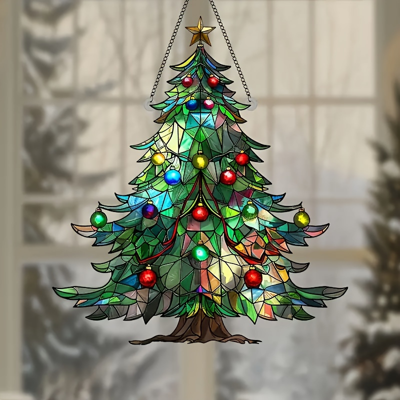 

Art Deco Acrylic Christmas Tree Suncatcher - Multipurpose Wall Hanging Decor With Water Resistant And -proof Features For Kitchen, Bedroom, And Outdoor