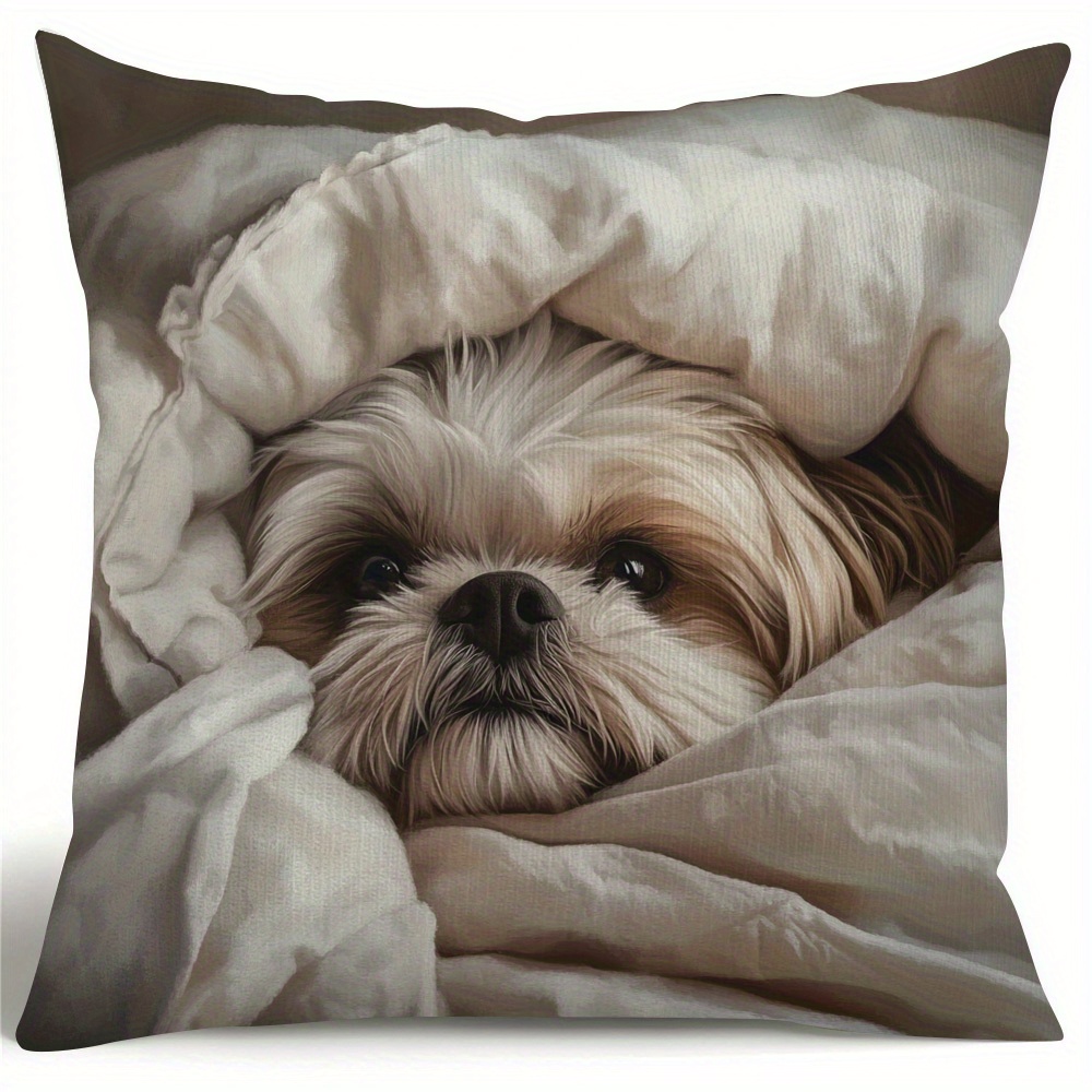 

1pc Gentle Shih Tzu Polyester Throw Pillow Case, Double-sided Print, Home Decor For Thanksgiving & Christmas, 18x18 Inches