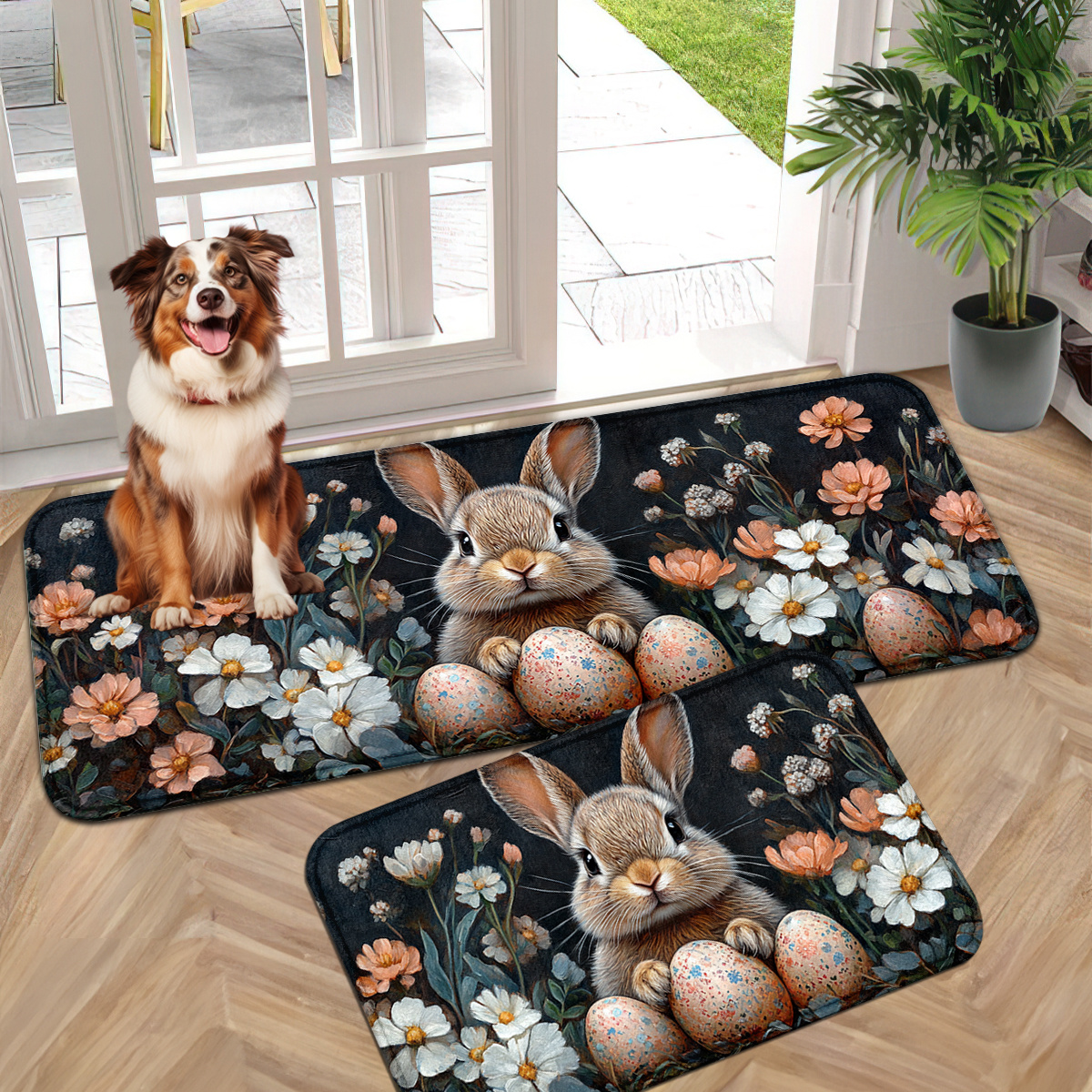 

1pc/2pcs Easter Bunny Egg Print Doormat, Machine Washable - Entrance Carpet For Indoor And Outdoor Use - For Living Room, Bedroom, Bathroom, Kitchen, Laundry - Easter Home Decor