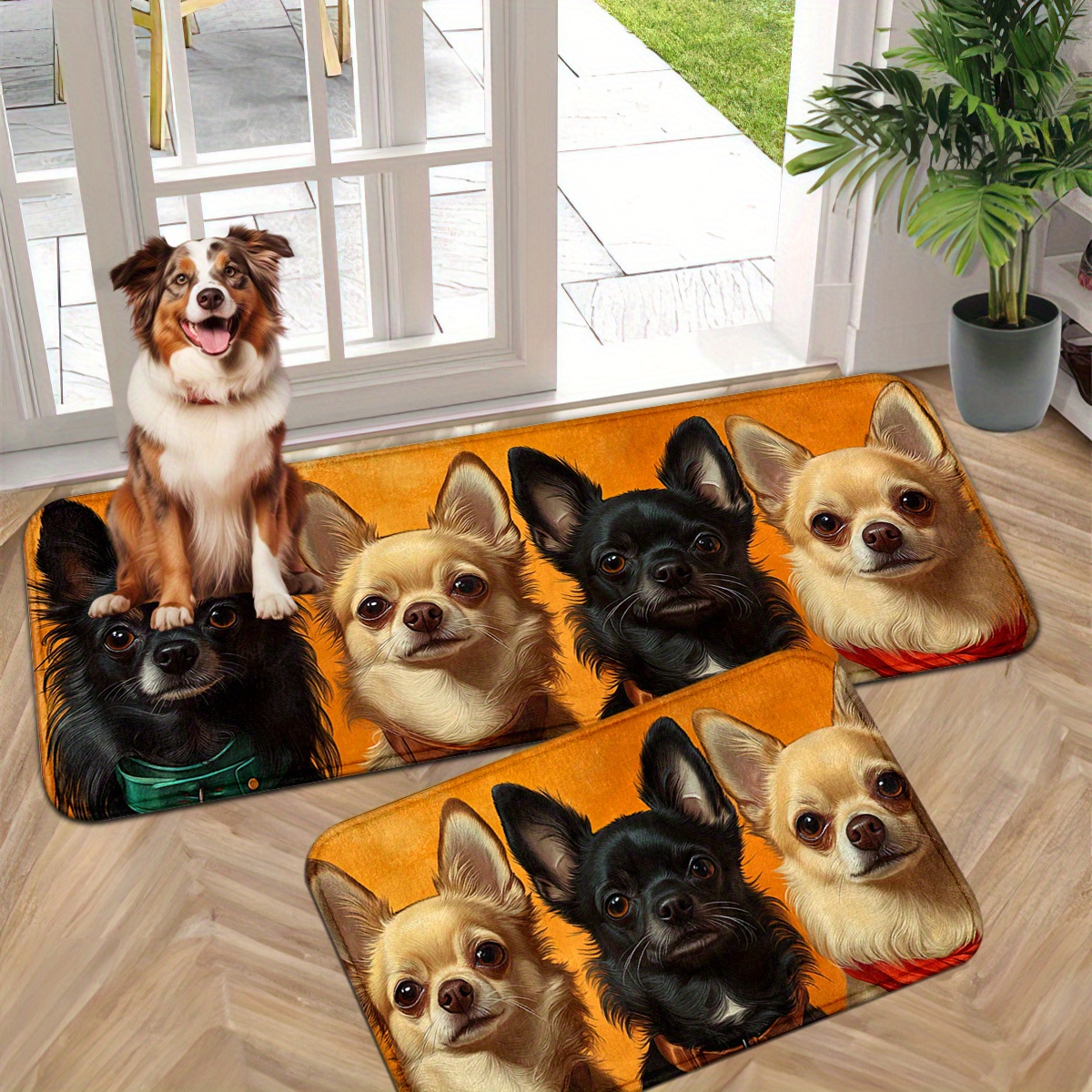 

Chihuahua Print Doormat, Non-slip, Washable Polyester Entrance Mat, Knit Weave, Machine Made, For Indoor/outdoor, Home Decor