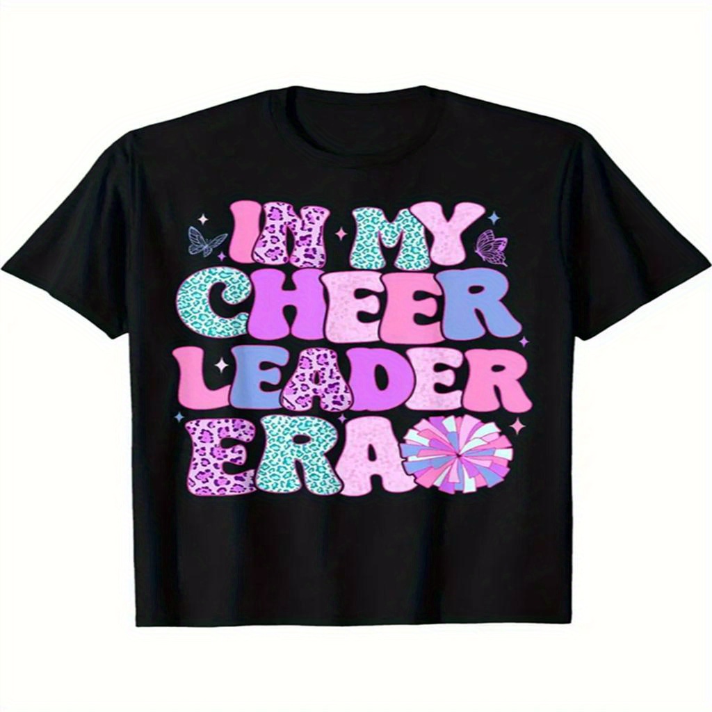 

Soft & Breathable Cotton Cheerleading Tee For Girls - Cute Letter Print, Short Sleeve, Gift