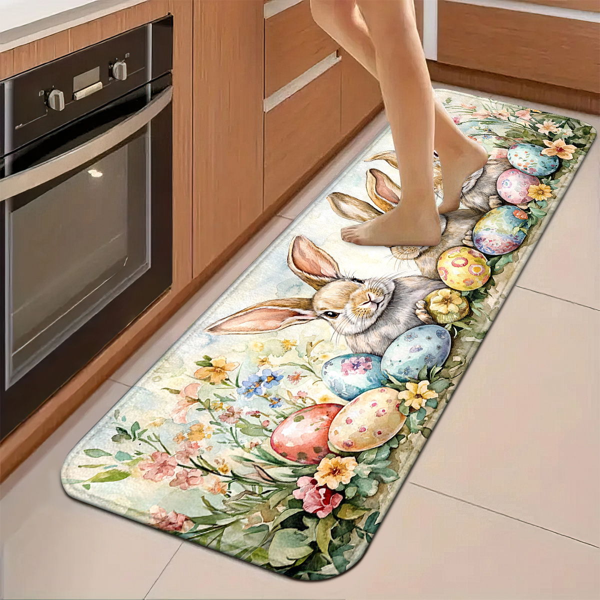 TEMU Decorazioni Pasquali Uova di Fiori Carini Decorazioni Pasquali Uova di Coniglietto Fiori Carini Set Tappetino da Cucina, Poliestere Antiscivolo
