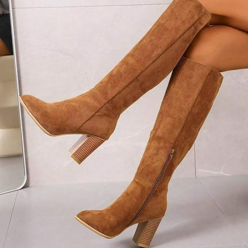 Women'S Knee-High Boots, Wide Leg Fashion Ankle Booties, Autumn Winter Long  Boots, Casual Dress High Boots with TPU Sole, Fabric Insole Lining