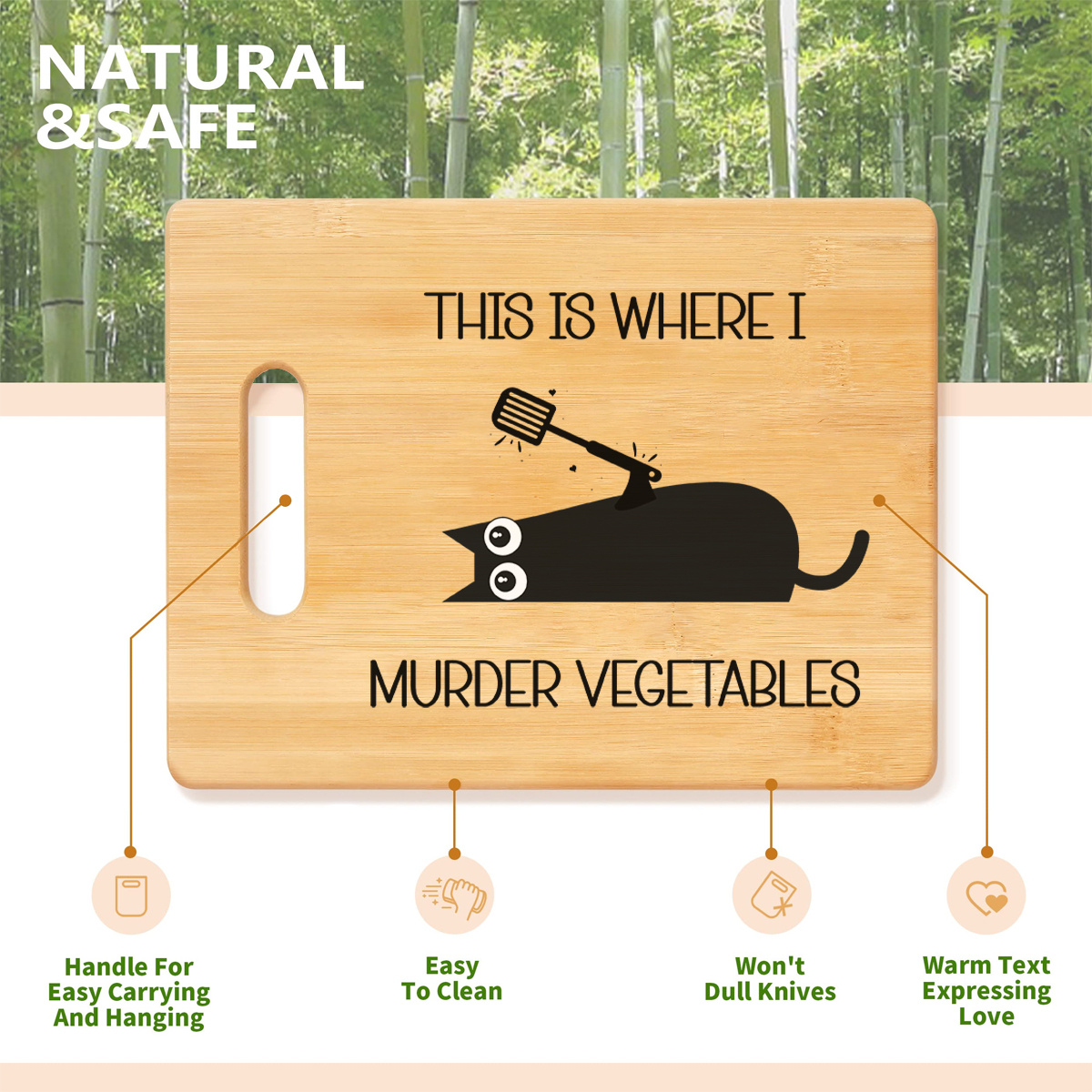 1pc funny murder vegetable bamboo cutting board uv printed cute     durable kitchen decor great for birthday thanksgiving christmas mothers day and halloween gifts chopping board cookware for mom kitchen accessories