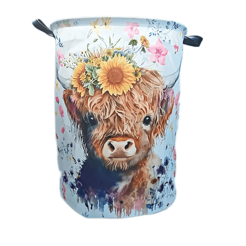 

1pc Highland Cow Laundry Basket Foldable Waterproof Cloth Funny Tote Bag Laundry Hamper Clothes Storage Bucket Organizer For Bathroom/laundry Storage/bedroom Storage Basket, Laundry Baskets