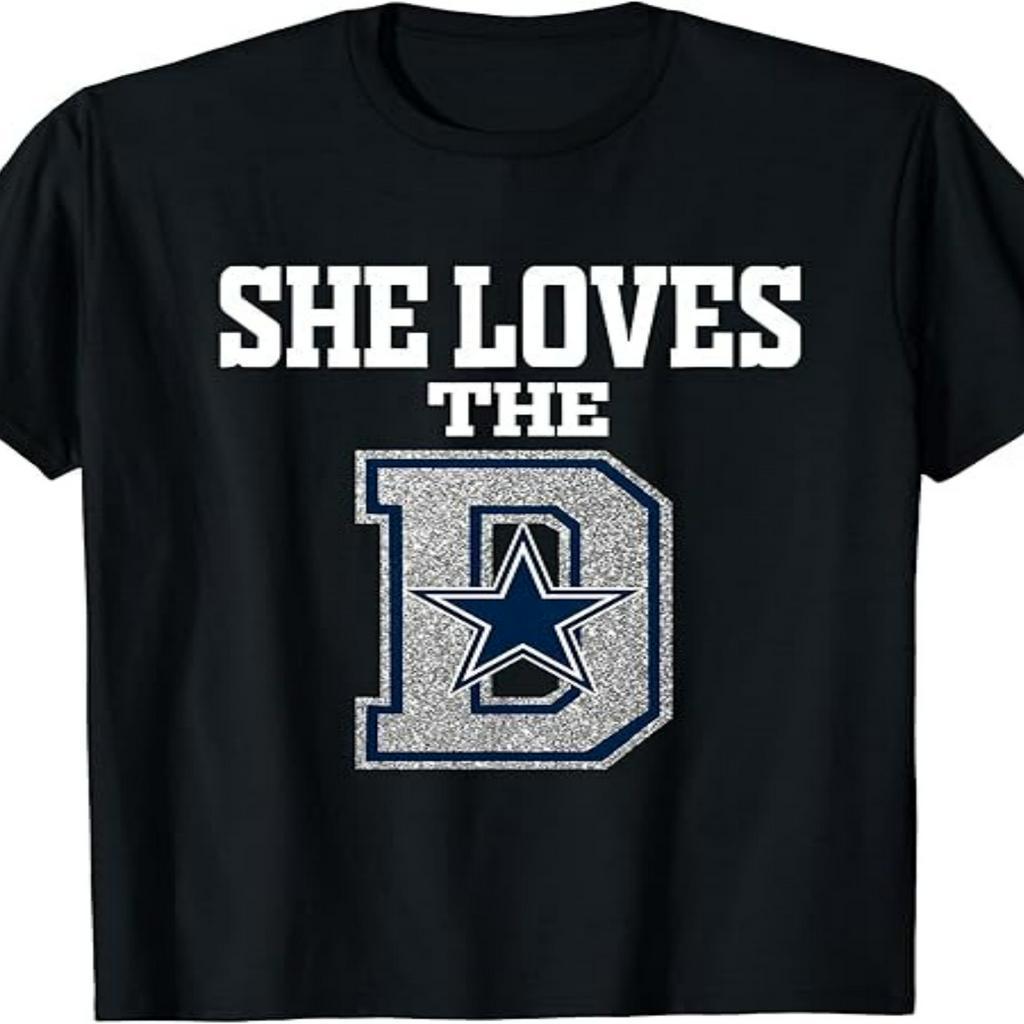 

1pc Dallas Fan Cotton T-shirt, Crew Neck, Printed Casual Tee With "she " Graphic, Comfort, Regular Fit, Medium Stretch Knit Fabric For Adults