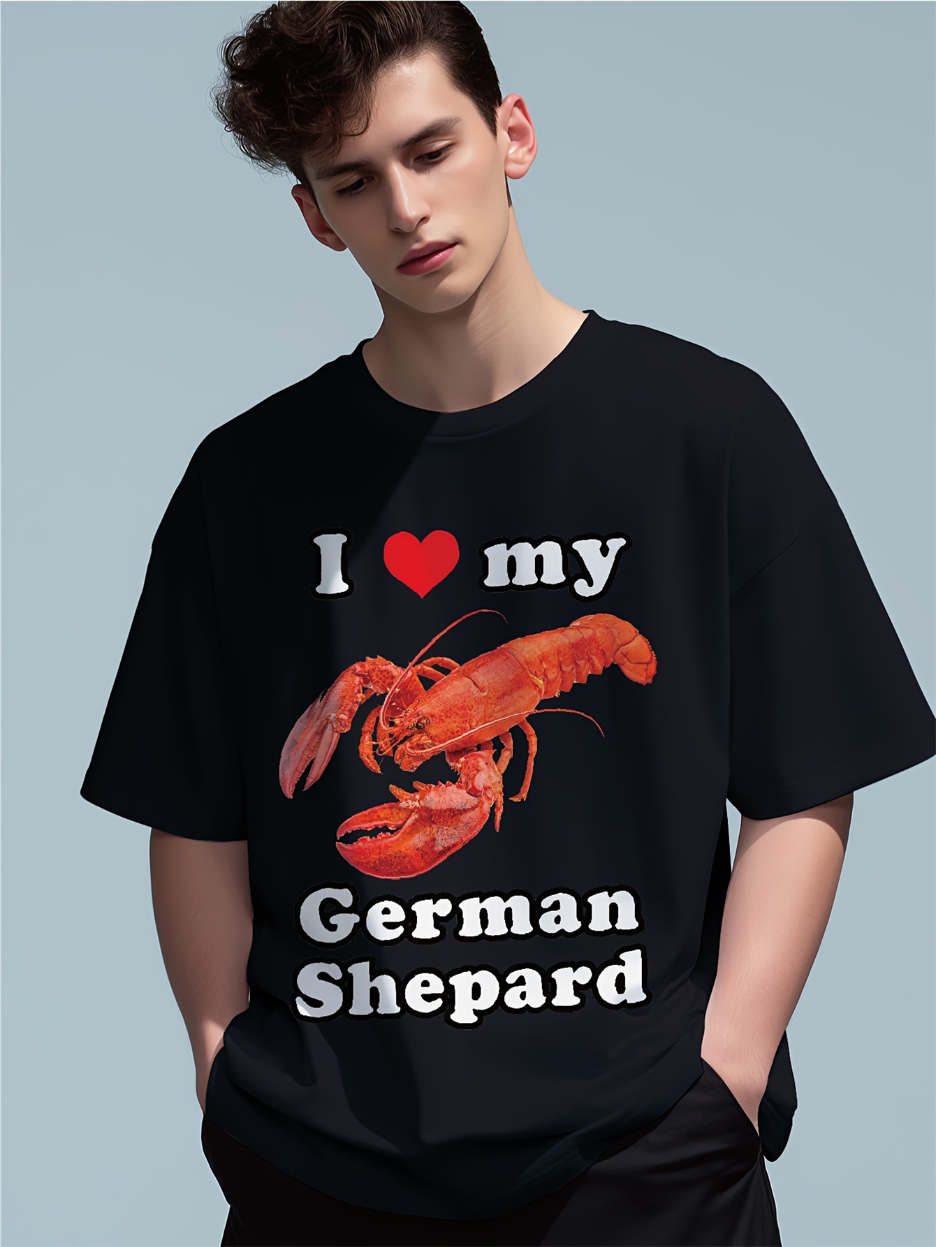 mens love german shepherd lobster print cotton t shirt Temu