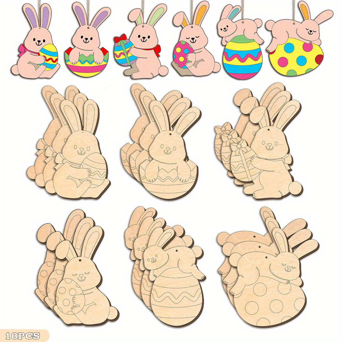 

18-pack Diy Paintable Rabbit Wood Cutouts - Versatile Holiday Craft Tags For Easter, Christmas, Halloween, Thanksgiving, Day - No Electricity Needed, Use, Manufactured Wood - Favors & Decorations