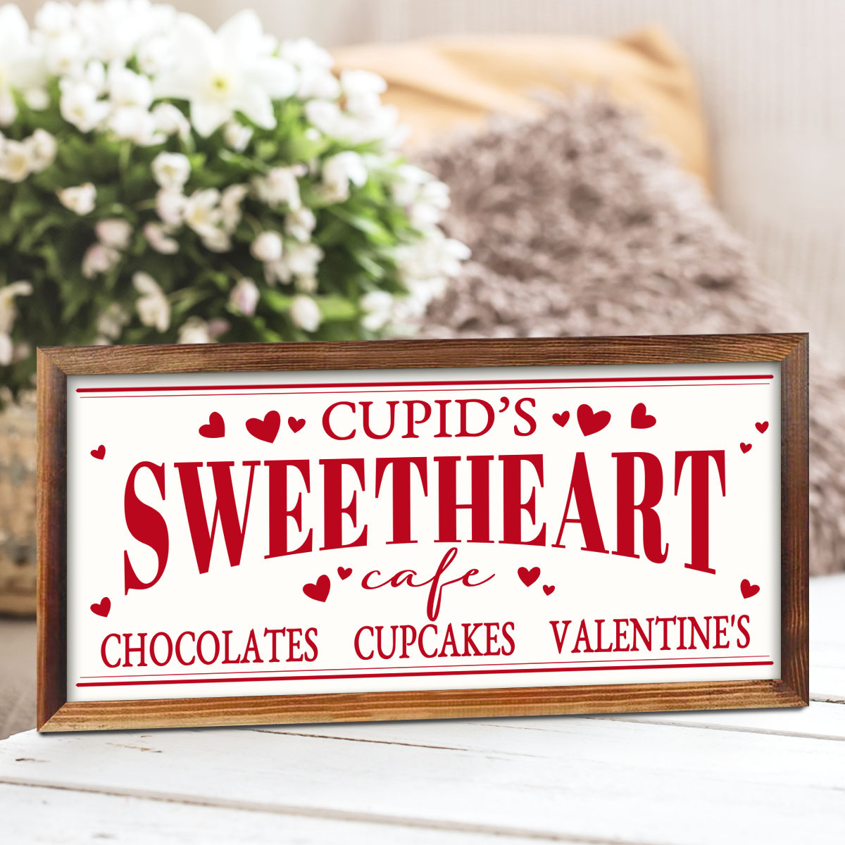 

1pc Classic Wooden Cupid's Cafe Sign - Rectangle Hanging For Valentine's Day, Wedding, New Year - Decorative Manufactured Wood Pendant For Home, Bathroom, Living Room - No Electricity Needed