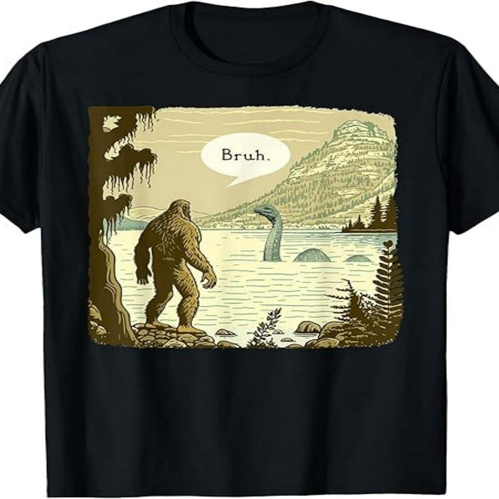 

Men's Casual Cotton T-shirt With Unique Sasquatch & Loch - Comfortable, Breathable Crew Neck Tee For Summer