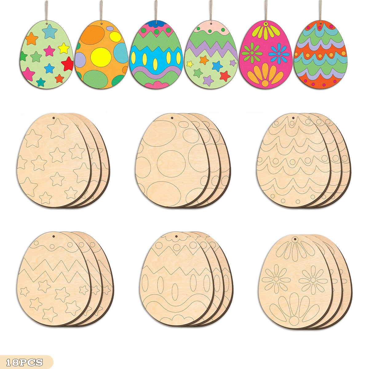 

18pcs Diy Paintable Wooden Eggs - Creative Craft Tags For Easter Baskets, Birthdays & Holidays - No Coloring Supplies Included, -shaped, , Party Gifts