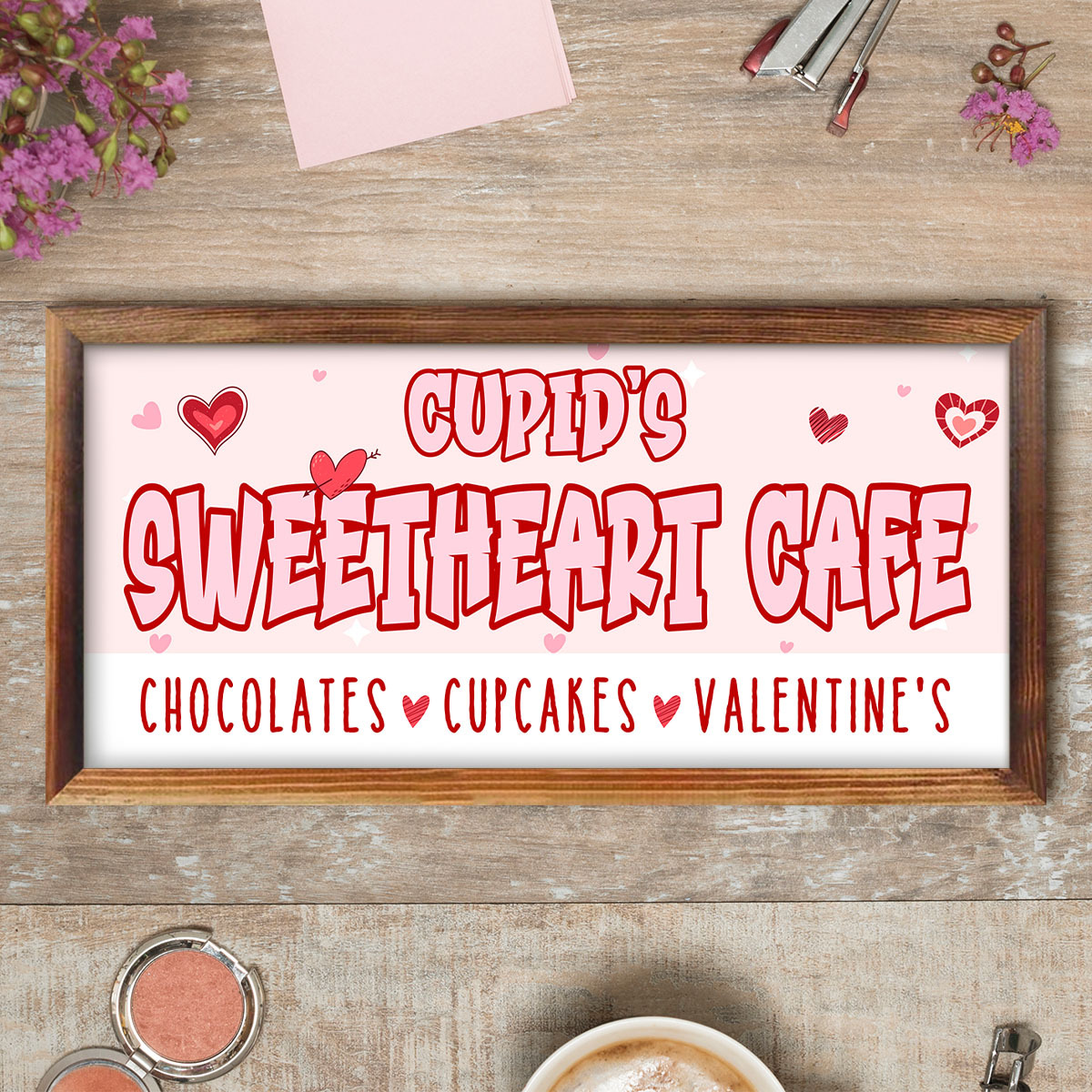 

1pc Classic Manufactured Wood Hanging Sign - Cupid's Cafe Decor, Rectangle Pendant For Valentine's Day, New Year, Wedding, Room Decorations, No Electricity Needed