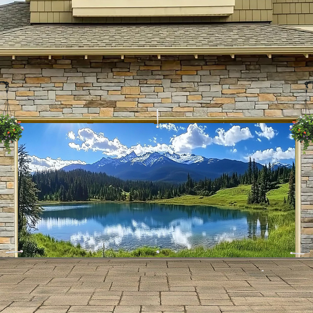 

Bannière de Porte de Garage Élégante avec Scène de de Montagne - Couverture en Polyester Polyvalente pour Toutes les , Parfaite pour la Décoration de Patio et d'Entrée