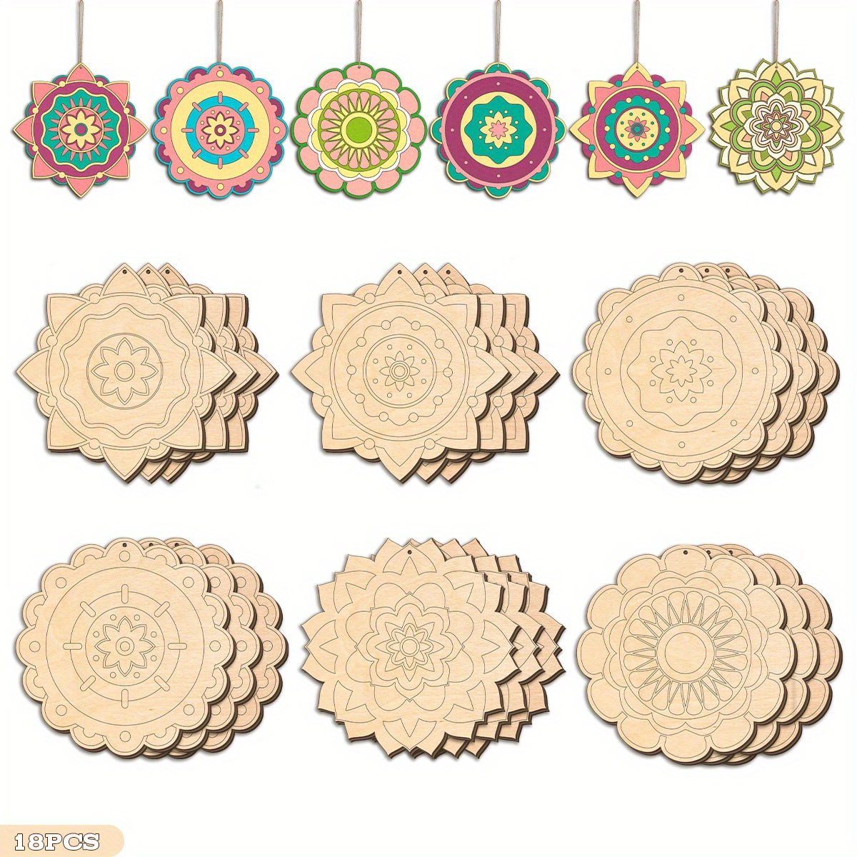 

Diy Mandala Wooden Ornament Kit - Unfinished Handmade Decorations - Paintable Ornaments For Uses, Ideal For Painting, , And Home Decor