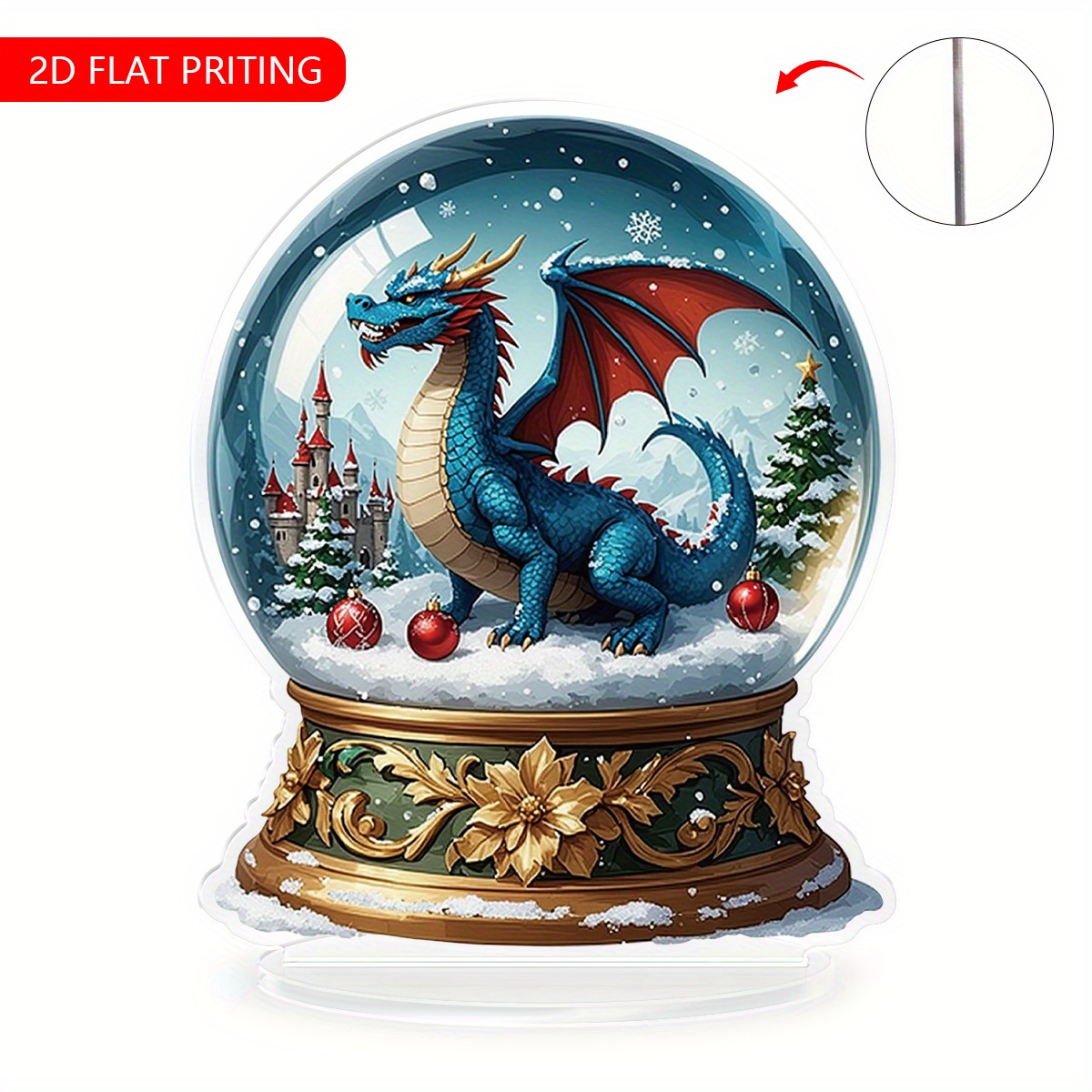 

1pc Acrylic Dragon Snow With 2d Flat Printing, Winter & Christmas Decor, No Electricity Needed, Ideal For Office, Bedroom, Balcony, Birthday, Anniversary, Valentine's Day Gift