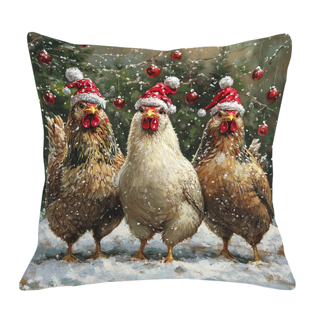 

1pc, 18x18 Inch Super Soft Short Plush Throw Pillow, Chicken Christmas Home Decor, Room Decor (no Pillow )_hshai101916