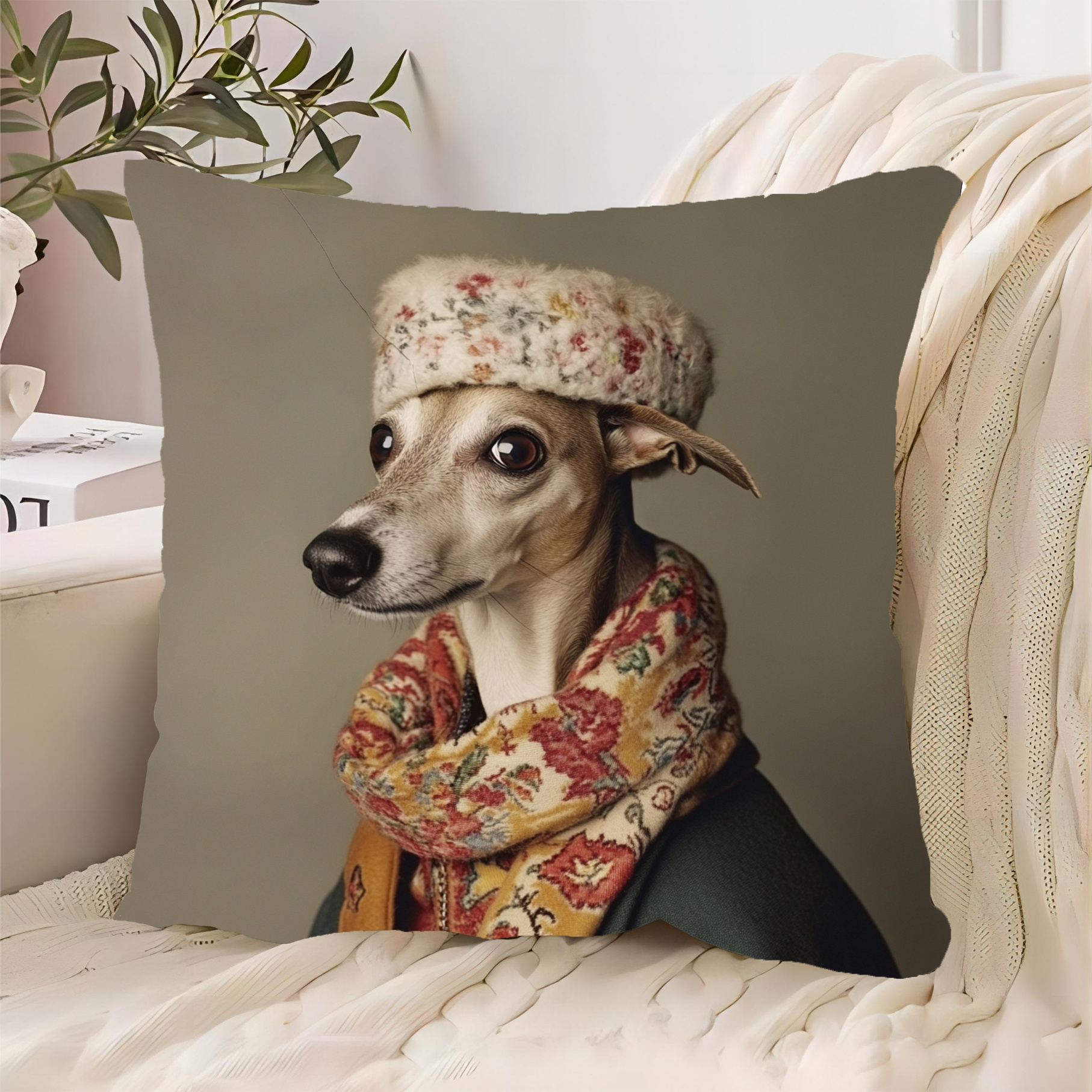 

Chic Greyhound Winter-themed 18x18 Inch Polyester Throw Pillow Cover - Soft, Machine Washable For Living Room & Bedroom Decor, Short Plush, Sofa, Without Pillow