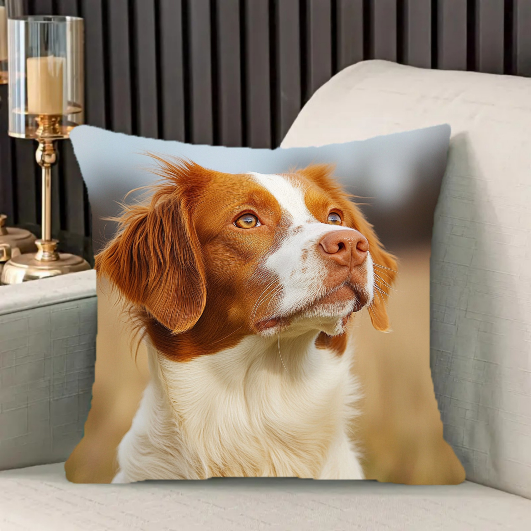 

1pc Housse de coussin imprimée de chien Brittany Spaniel, 18x18 pouces, contemporain, lavable en , fermeture à glissière, tissé, housse de coussin décorative la , , canapé, chambre à coucher -