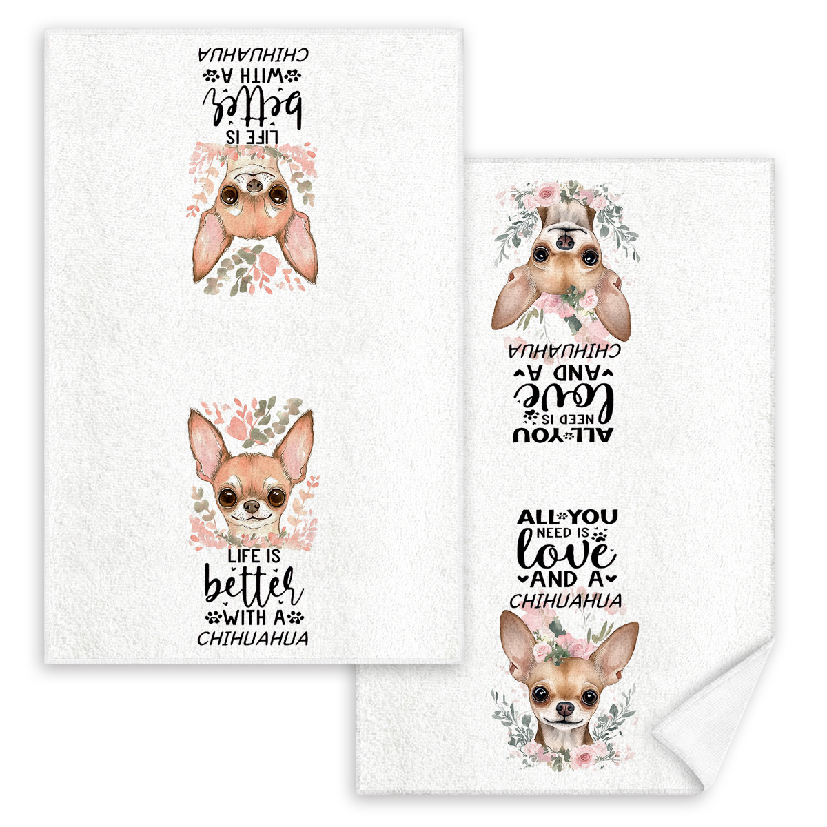 TEMU Flower Chihuahua Cartoon Cute 2pcs, Printed Kitchen Dish Towel Set, Cleaning Supplies, Kitchen Supplies, Farmhouse Rustic Style Decorative
