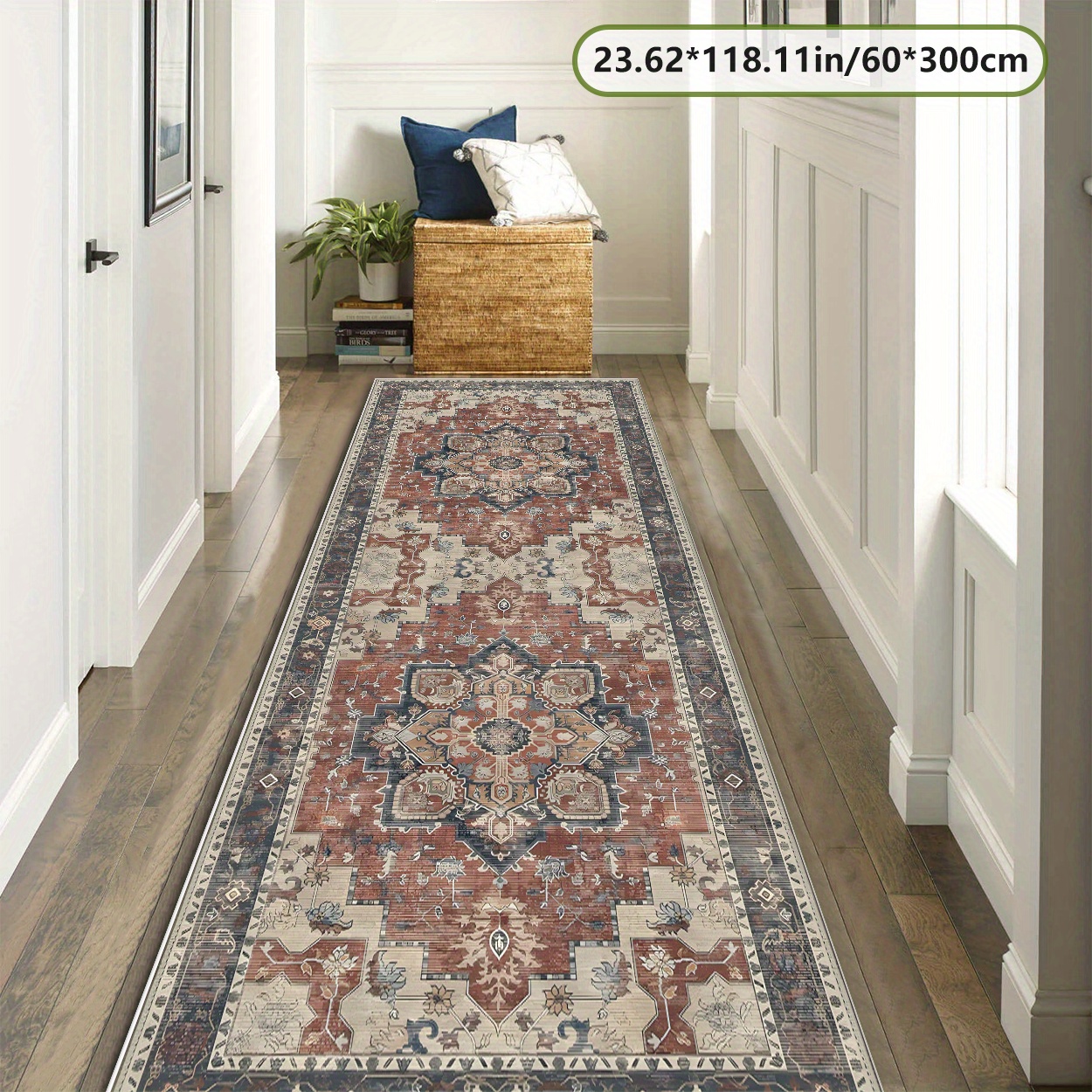 TEMU Zulida Bohemian Dark Mat - 800gsm, Non-slip, Machine Washable, Decorative Floral Pattern, Living Room, Bedroom, Or Outdoor Spaces, In Multiple