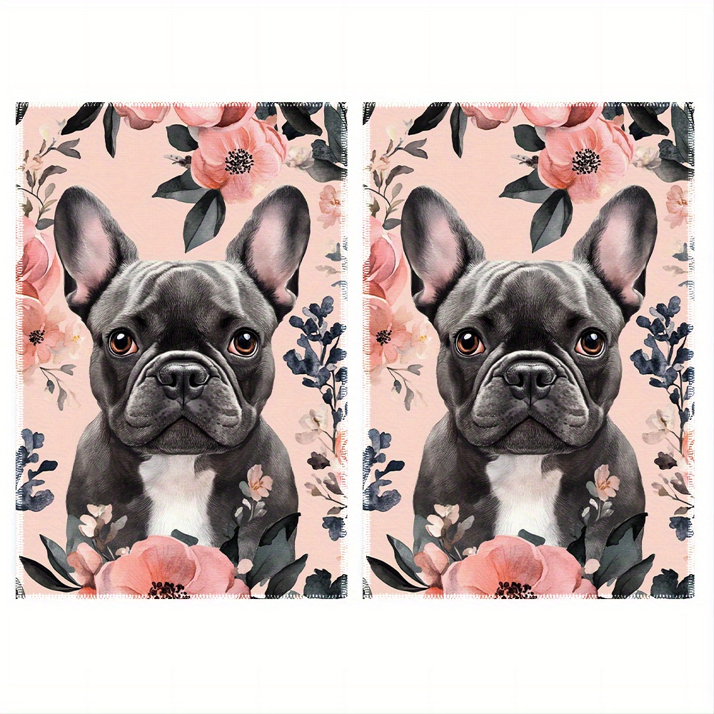 TEMU de 2 torchons de cuisine floraux de français de style vintage, 16 x 24 pouces, de chien de dessin , lavable en machine, à la décoloration,