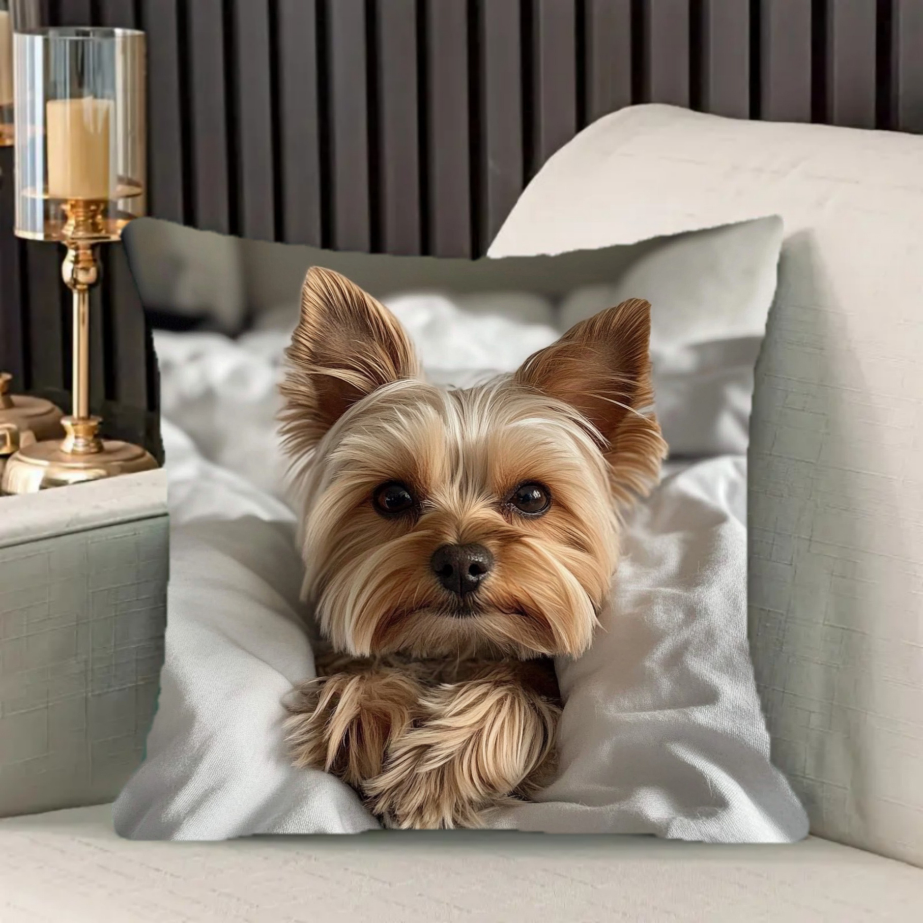 

1pc Cozy Yorkie In Bed Throw Pillow Cover, 18x18 Inch, Soft Polyester Short Plush, Machine Washable, Zip Closure - Ideal For Living Room, Sofa, Bedroom Decor (pillow Insert Not Included)