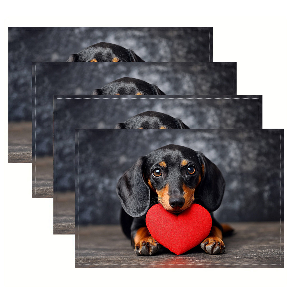 4pcs, Dachshund Placemats With Stylish Print Pattern, Suitable For Dining Table, Kitchen, Parties, Indoor, Festive, And Home Decor Mats 12x18 Inches