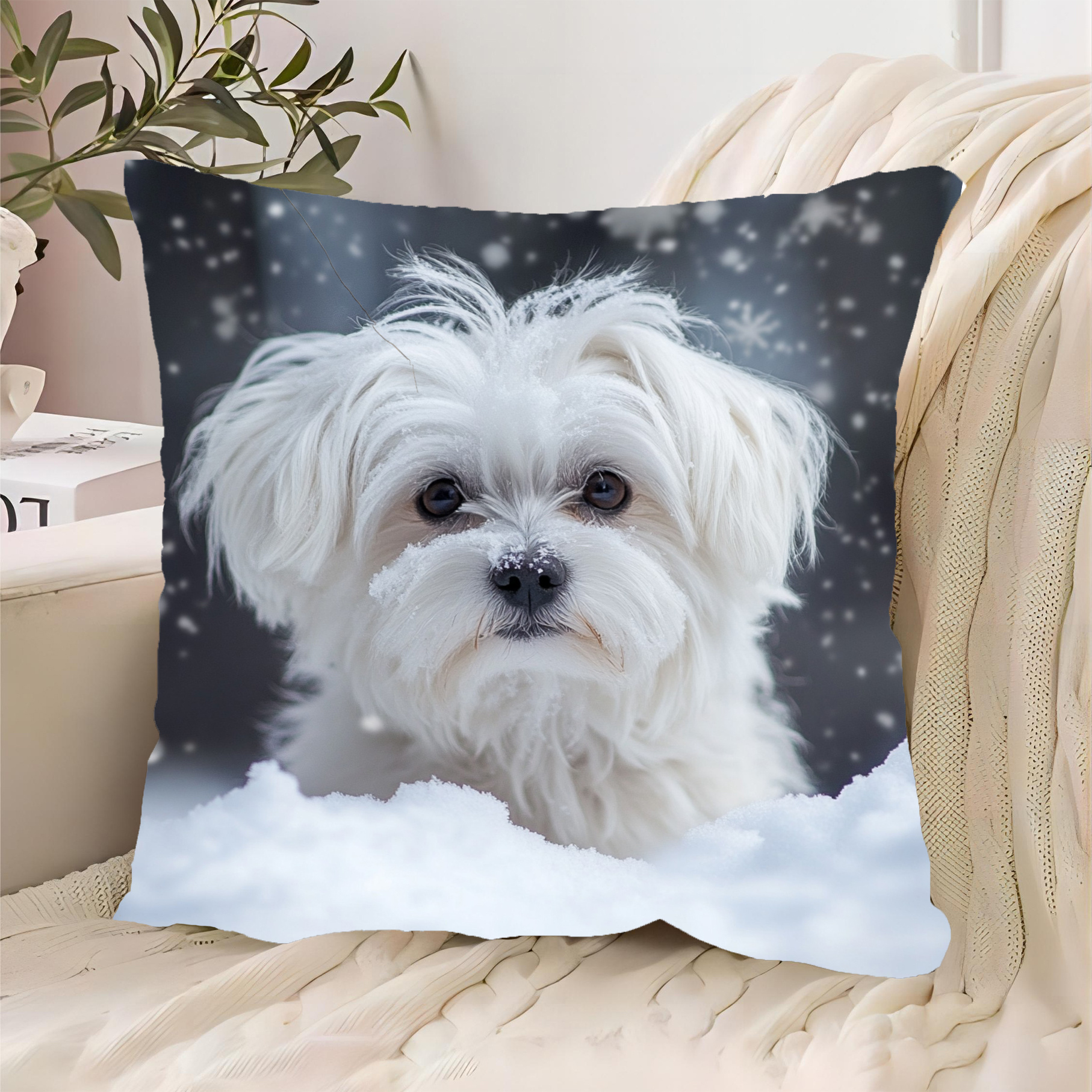 

1pc , Pattern, , Cushion , , Maltese Dog , For , , Sofa, Bedroom