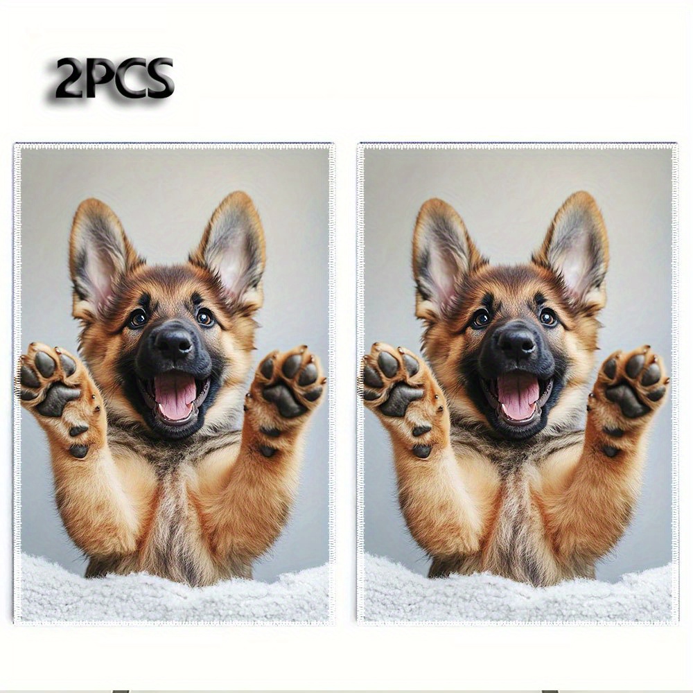 

2pcs German Shepherd Dog Kitchen Towels - 16x24" Single-sided Print, Fade-resistant Polyester, Cooking & Cleaning