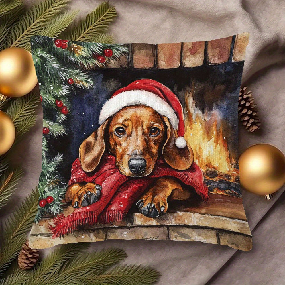 

1pc Christmas , Double-sided Fireplace , Washable Cushion , 18x18 , For Decor - No Included