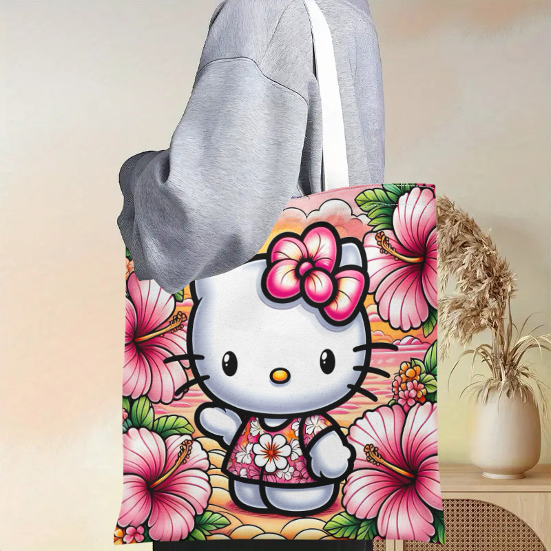 

Hello Kitty Print Canvas Tote Bag, Elegant Polyester Lining, Machine Washable -