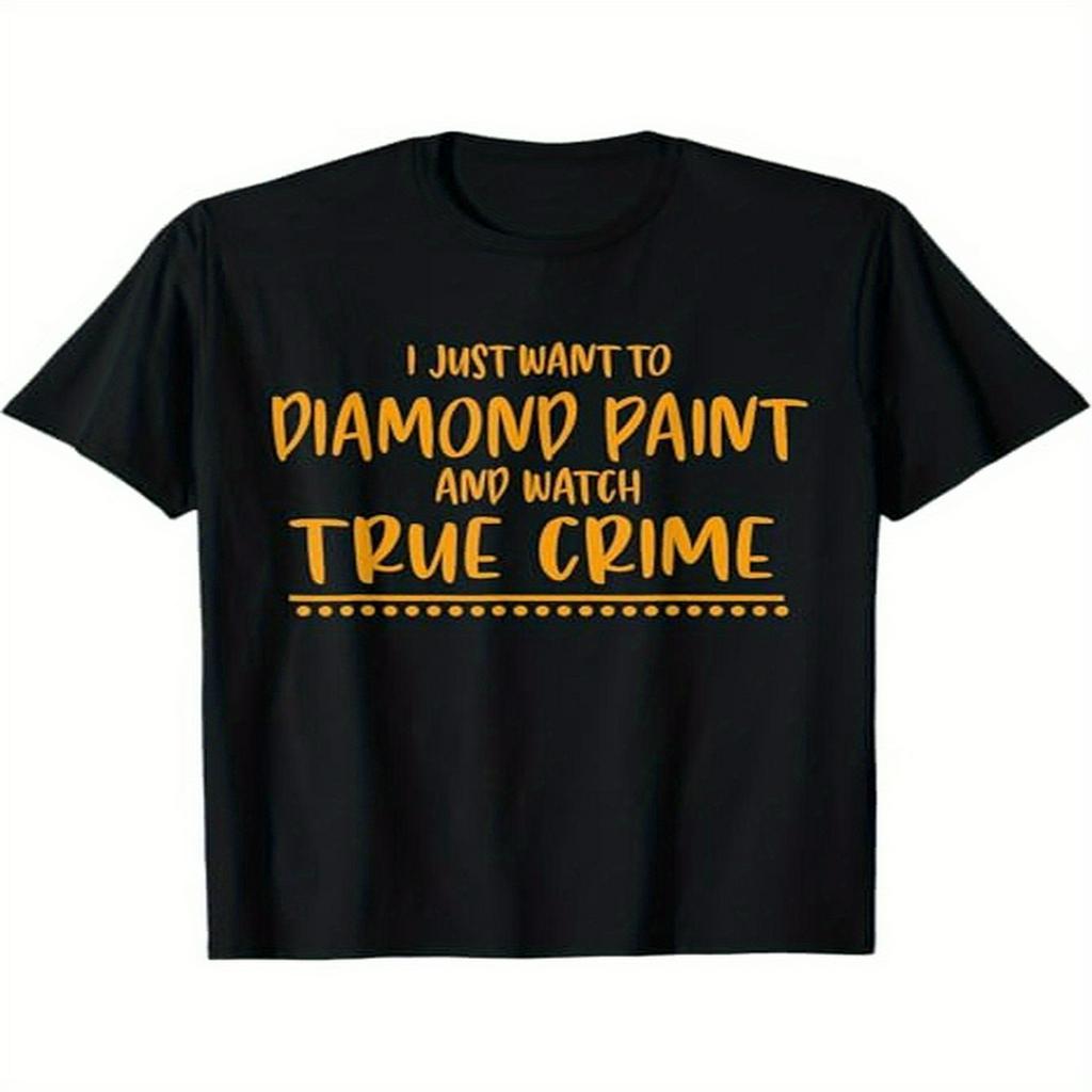 

1pc Black Crew Neck T-shirt With " Diamond Paint And Watch " Print, 100% Cotton, , Medium Stretch, Knit Fabric, Regular Fit, Summer Season, Adult - Sizes S-xxl