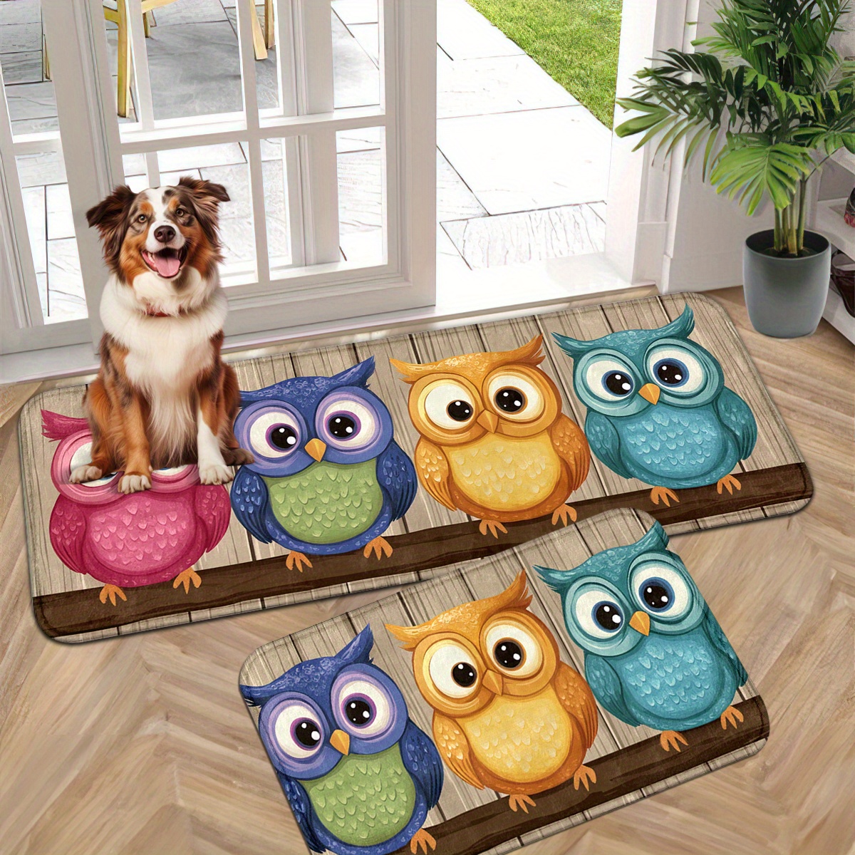 

Owl Print Welcome Doormat - Machine Washable, Non-slip Entrance Rug For Indoor/outdoor Use - Living Room, Bedroom, Bathroom, Kitchen, Laundry - Decor