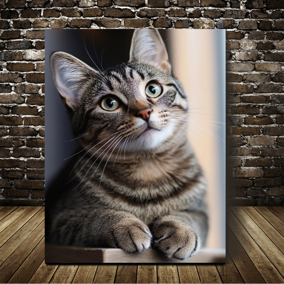 

Contemporary Style Cat Canvas , Log Material, 11.8"x15.7" With Frame, No Electricity Needed, Featherless, For Cafe, Office, Living Room, Bathroom, Dining Room, Dormitory, Kitchen Decor