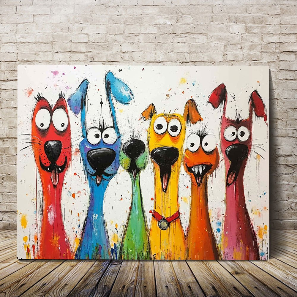 

1pc, Quirky Cartoon Dog Canvas , Wood Frame Decorative Painting, Home Decor, Anniversary Gift - 11.8" X 15.7