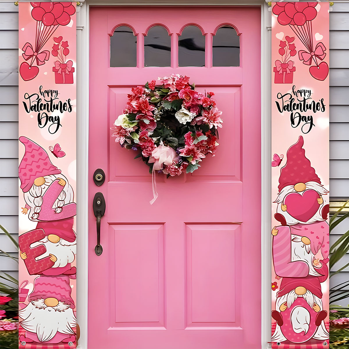 

1 Pair Valentine's Day Polyester Door Porch Banner, Pink Love Flag, Indoor Outdoor Decoration, No Electricity Needed, Entryway Decor, Photography Backdrop