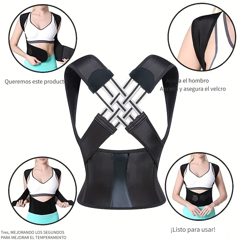 de postura   para hombres y mujeres, soporte de   ajustable, soporte de espalda para cifosis, chaleco de corrección de postura para  , férula de alineación   para adultos, material de nailon transpirable, con   a  , para negro 2