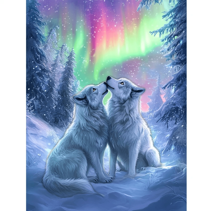 

Aurora & White Wolf 5d Diamond Painting Kit, 11.8x15.8" Drill Art Set For Beginners, Diy Mosaic Craft, Perfect Christmas Gift, Best For Christmas