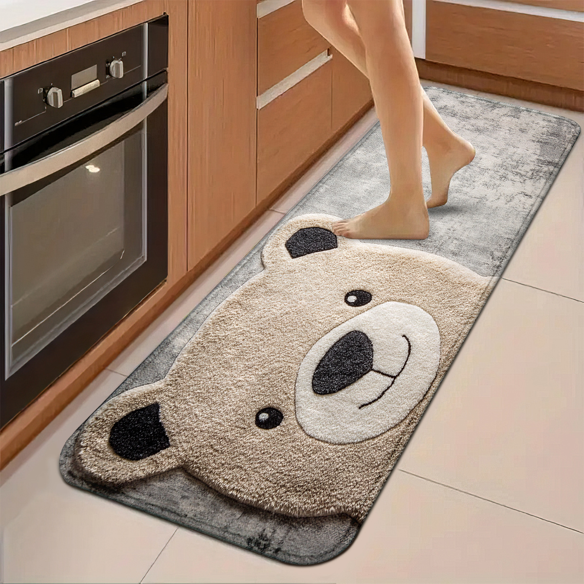 TEMU Smiling Gray Background Kitchen Mat Set, Available In 1pc Or 2pcs, Made Of Polyester, Non-slip, Machine Washable Knitted Rug Suitable For Home,